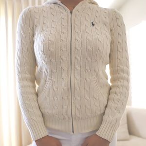 Ralph Lauren Cream Cable-knit Sweater w/ zipper